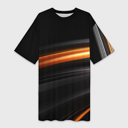 Женская длинная футболка Оранжевая яркая полоса на черной абстракции