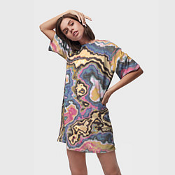 Футболка женская длинная Мраморный узор разноцветный, цвет: 3D-принт — фото 2