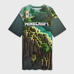 Футболка женская длинная Minecraft logo летняя карта, цвет: 3D-принт