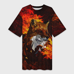 Женская длинная футболка Fire fox flame