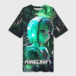 Женская длинная футболка Minecraft персонаж на острове