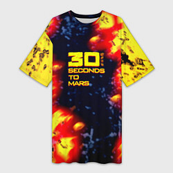 Футболка женская длинная Thirty Seconds to Mars огненное лого, цвет: 3D-принт