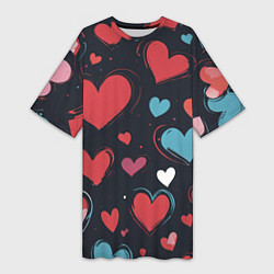 Женская длинная футболка Сердечный паттерн
