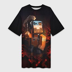 Футболка женская длинная Minecraft персонаж в огне, цвет: 3D-принт