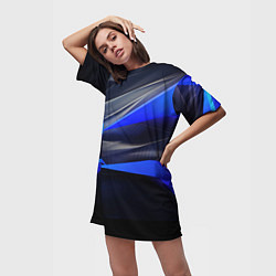 Футболка женская длинная Black and blue abstract background sport style, цвет: 3D-принт — фото 2