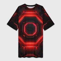 Женская длинная футболка Nvidia style black and red neon