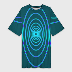 Футболка женская длинная Неоновые овалы на зеленом фоне, цвет: 3D-принт