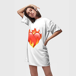 Футболка женская длинная Сердце в огне эмодзи, цвет: 3D-принт — фото 2