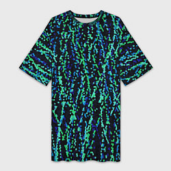 Женская длинная футболка Тёмный сине-зелёный паттерн мелкая мозаика