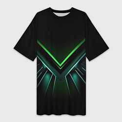 Женская длинная футболка Green and black abstract style