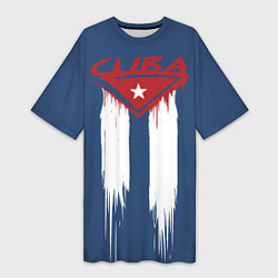 Футболка женская длинная Кубинский флаг на синем фоне, цвет: 3D-принт