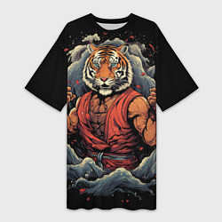Женская длинная футболка Тигр в стойке тайский бокс