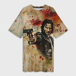 Женская длинная футболка Джон Уик с пистолетом в стиле гранж