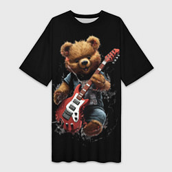 Женская длинная футболка Большой плюшевый медведь играет на гитаре