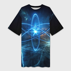 Женская длинная футболка Светящийся атом и молнии