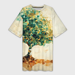 Женская длинная футболка Многоугольное дерево с листьями