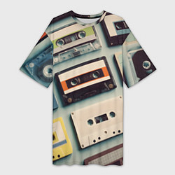 Женская длинная футболка Ретро аудио кассеты