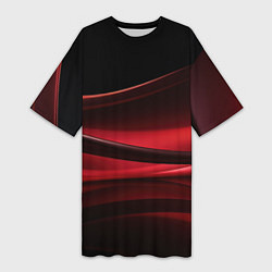 Футболка женская длинная Темная красная абстракция на черном фоне, цвет: 3D-принт