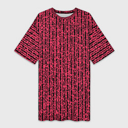 Женская длинная футболка Чёрно-розовый абстрактный полосы