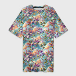 Женская длинная футболка Объемная сирень паттерн