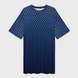 Женская длинная футболка Паттерн чёрно-синий треугольники