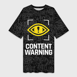 Футболка женская длинная Content Warning граффити, цвет: 3D-принт