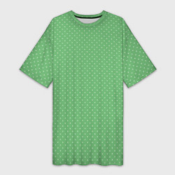 Женская длинная футболка Светлый зелёный в маленький белый горошек