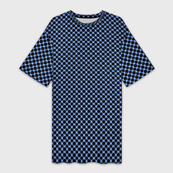 Женская длинная футболка Паттерн чёрно-голубой мелкие шестигранники