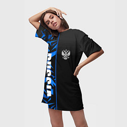 Футболка женская длинная Россия - синяя абстракция, цвет: 3D-принт — фото 2