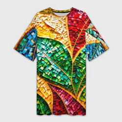Женская длинная футболка Яркая мозаика с разноцветным абстрактным узором и
