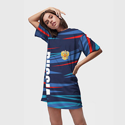 Футболка женская длинная Россия - blue stripes, цвет: 3D-принт — фото 2