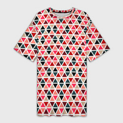 Женская длинная футболка Бирюзово-розовый геометричный треугольники