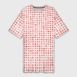 Женская длинная футболка Паттерн маленькая красная мозаичная плитка