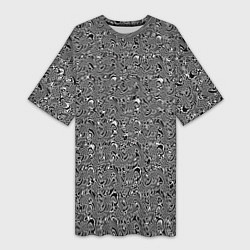 Женская длинная футболка Чёрно-белый абстрактный