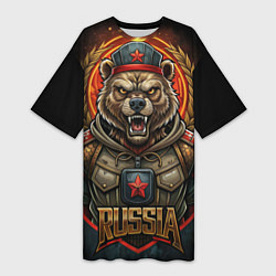 Женская длинная футболка Военный русский медведь