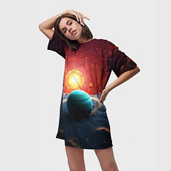 Футболка женская длинная Космос и разные планеты, цвет: 3D-принт — фото 2