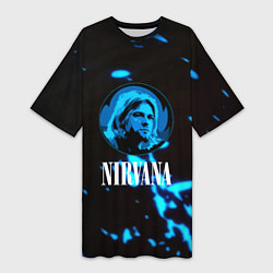 Футболка женская длинная Nirvana рок бенд краски, цвет: 3D-принт