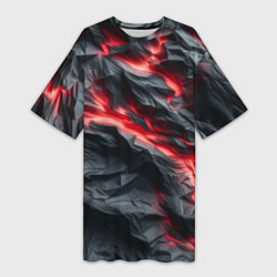 Женская длинная футболка Раскаленная лава на горных камнях