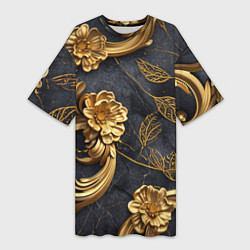Женская длинная футболка Золотые объемные узоры на ткани