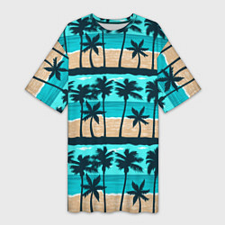 Футболка женская длинная Пляжные пальмы паттерн, цвет: 3D-принт