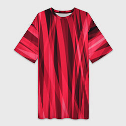 Футболка женская длинная Красно-розовые абстрактные полосы, цвет: 3D-принт
