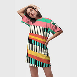 Футболка женская длинная Пиянино, цвет: 3D-принт — фото 2