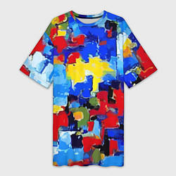 Футболка женская длинная Смелые мазки яркой краски - нейросеть, цвет: 3D-принт