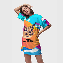 Футболка женская длинная Нарисованный кот Шлепа pop art, цвет: 3D-принт — фото 2
