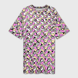 Женская длинная футболка Абстрактный узор серо-розовый