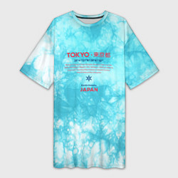 Футболка женская длинная Tokyo: tie-dye azure, цвет: 3D-принт