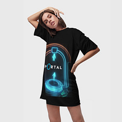 Футболка женская длинная Portal neon style logo, цвет: 3D-принт — фото 2