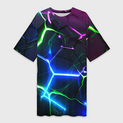 Женская длинная футболка Микс из разломленных плит и неоновое свечения