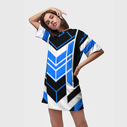 Футболка женская длинная Blue and black stripes on a white background, цвет: 3D-принт — фото 2