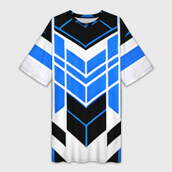 Футболка женская длинная Blue and black stripes on a white background, цвет: 3D-принт